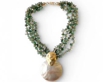 Handmade Coastal Shell & Chunky Multi-Strand Mother of Pearl Necklace | Boho Statement Jewelry for Women