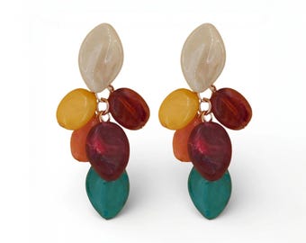 Handmade Chunky Boho Colorful Beaded Earrings | Coastal Statement Jewelry for Women