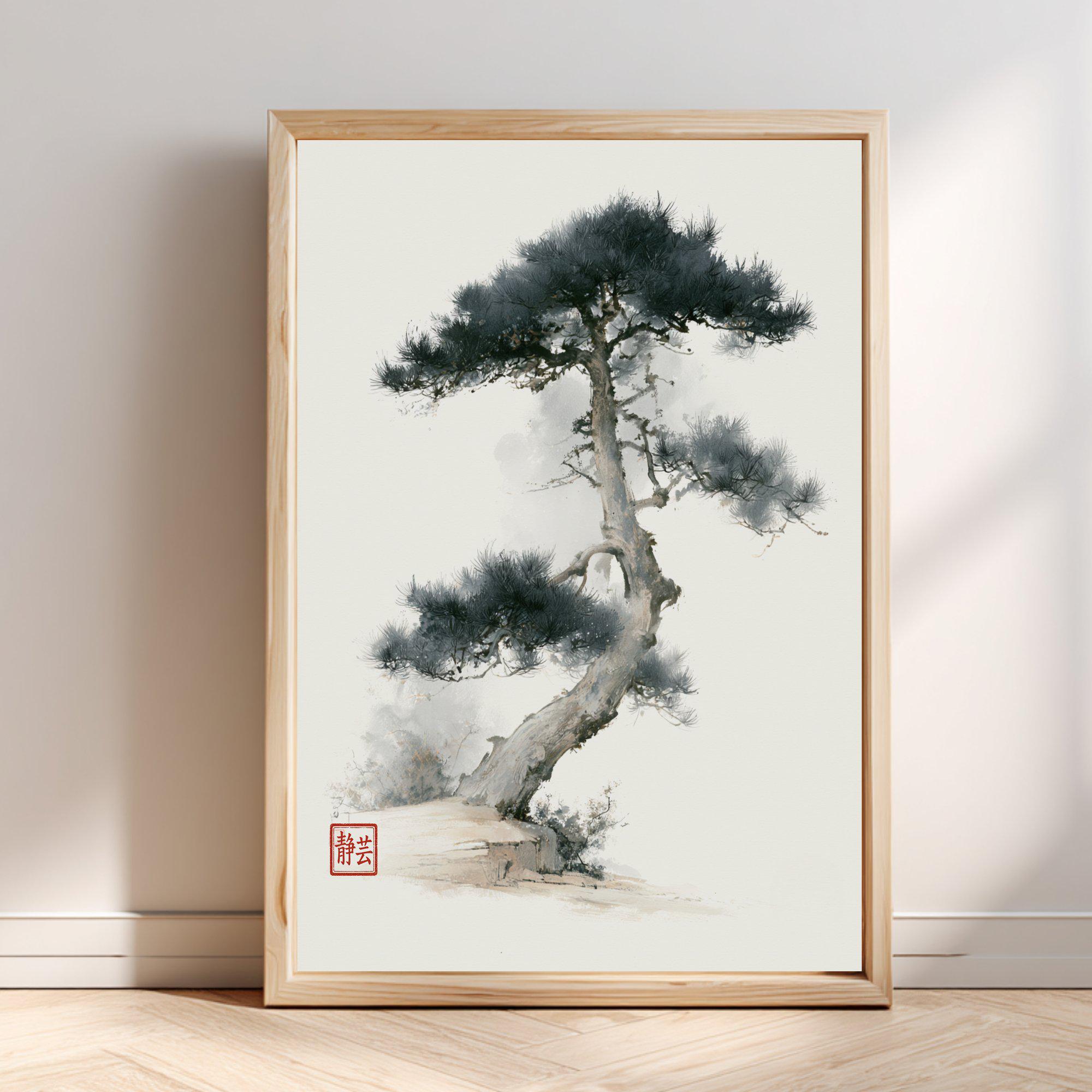Japanese Tree Painting Black White - Etsy