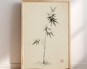 大型-オリジナル-墨絵-竹-白黒-日本画-水墨画-墨-侘び寂び-日本美術