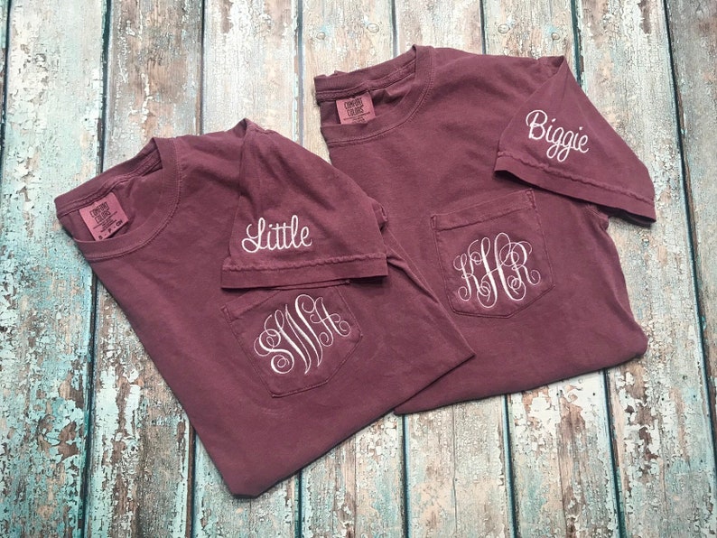 Free Shipping Monogram Big Lil Sorority Comfort Color Pocket Etsy