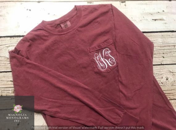 Free Shipping Monogram Long Sleeve Comfort Color Pocket Etsy