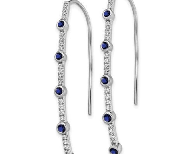 Stunning 14K White Gold Lab Grown Diamond & (Pink or Blue) Sapphire Threader Earrings
