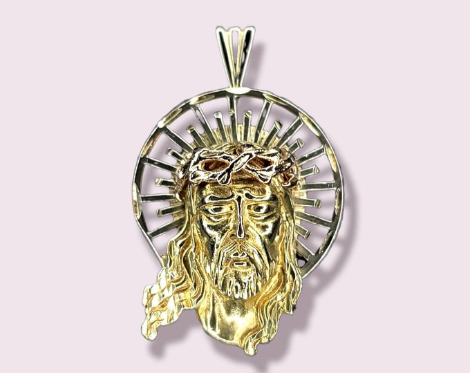 Handcrafted 14K Yellow, White & Rose Gold 39mm X 25.25mm 3- Dimensional Jesus Christ Head Charm Pendant.