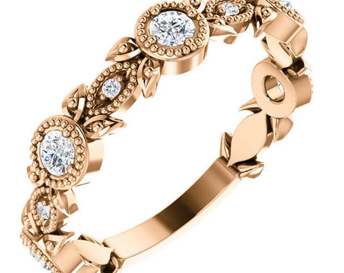 Customizable  Solid 14 Karat Rose, White or Yellow Gold Natural Gemstone & Diamond Stackable Floral Ring