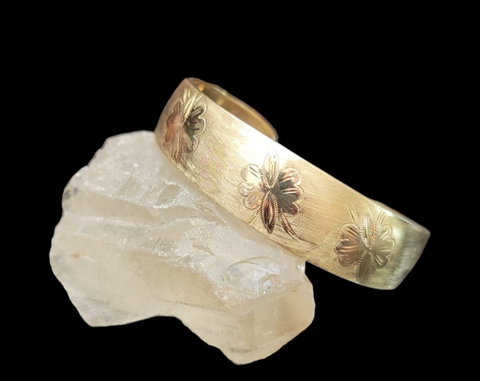 Art Nouveau Era 18k Yellow Gold Floral Engraved Cuff Bracelet By Carl Baumeister