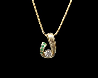 Handcrafted 14K Yellow Gold 3/4 CTW VS2 G-H Diamond & Emerald Pendant.