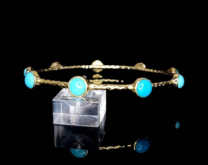 18K Yellow Gold Vermeil or Rhodium-Plated Sterling Silver Turquoise Bangle Bracelet.