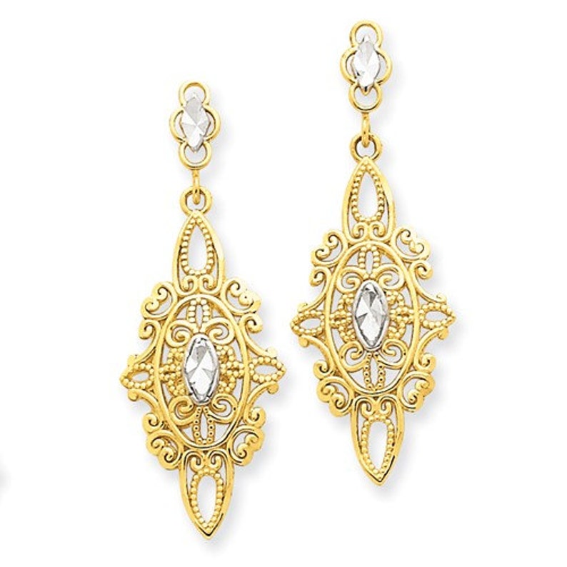 Beautiful 14 Karat Yellow & White Gold Diamond-cut Filigree | Etsy