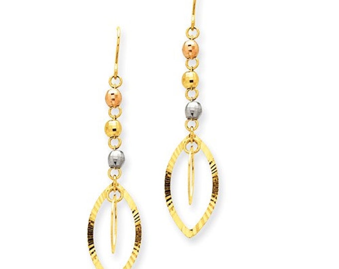 Stunning 14 Karat Yellow, White and Rose Gold Tri-Color Bead & Yellow Oval Dangle Earrings