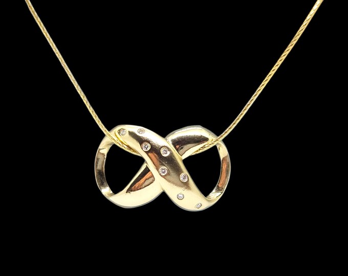 Handcrafted 14 Karat Yellow Gold Flush Set Diamond Infinity Slide Pendant