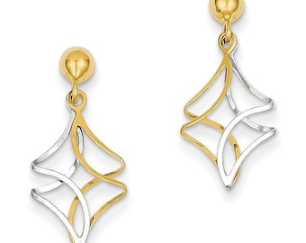14 Karat Yeloow & White Gold Two-tone Post Dangle Earrings