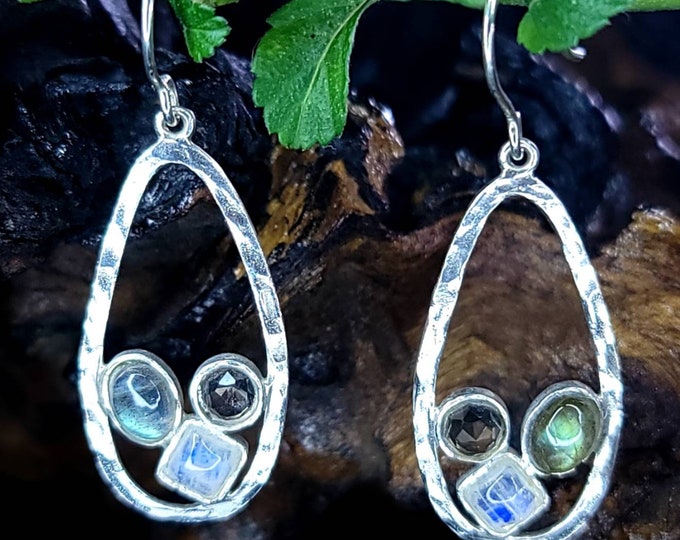 Silpada 925 Sterling Silver Labradorite, Moonstone & Smoky Quartz Drop Dangle Earrings