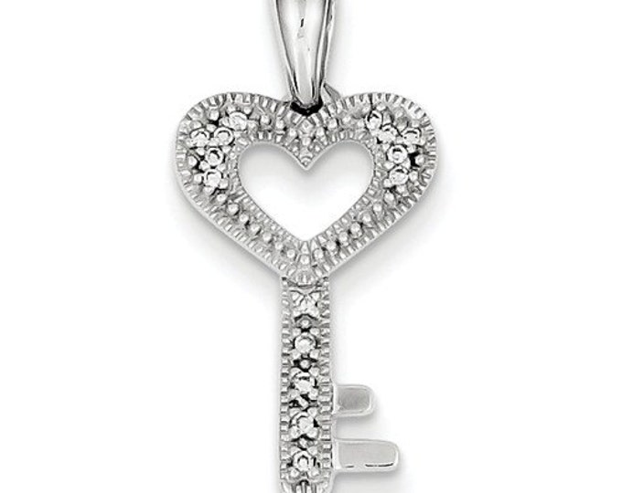 14 Karat White Gold Diamond Heart Key Pendant