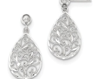 Beautiful 14 Karat White Gold Diamond-cut Filigree Dangle Earrings