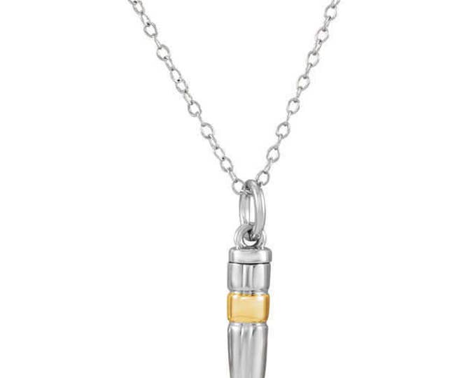 Gorgeous Custom Sterling Silver & 14K Yellow Gold Plated Bullet Ash Holder 18" Necklace