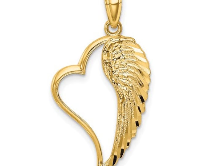Beautiful 14K Yellow Gold Angel Wing Heart Pendant