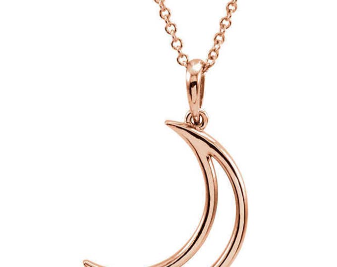 Gorgeous Custom 925 Sterling Silver, Continnum Sterling, 14 Karat Rose, White or Yellow Gold Crescent Moon 16" Necklace.