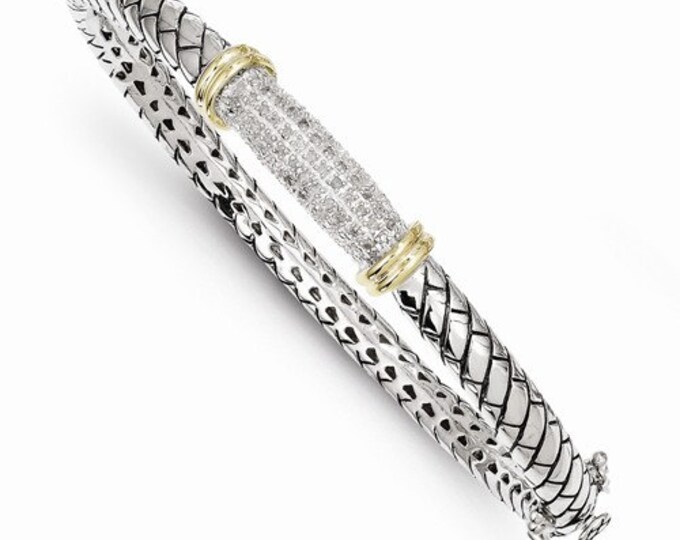 Custom Handcrafted 925 Sterling Silver w/14k Diamond Bangle Bracelet.