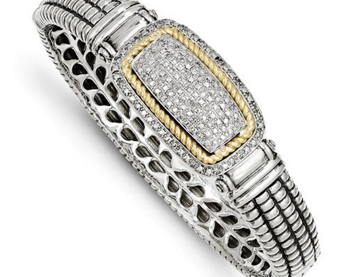 Custom Handcrafted 925 Sterling Silver w/14k 0.25 Carat Diamond Bangle Bracelet.