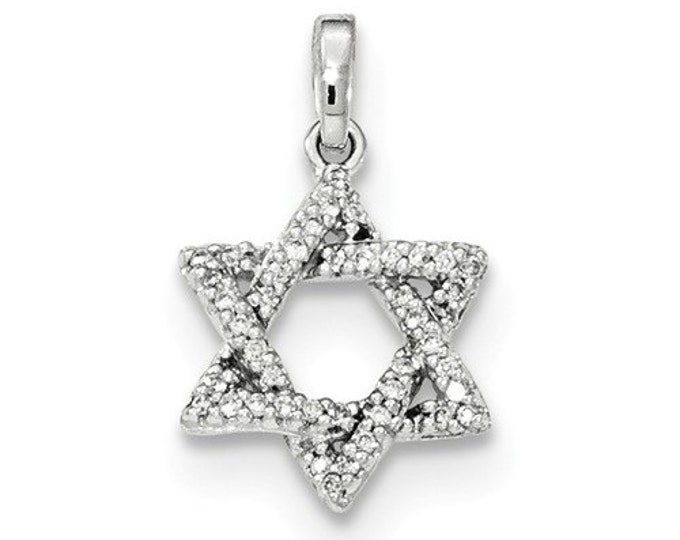 14 Karat White Gold Diamond Star of David Pendant.