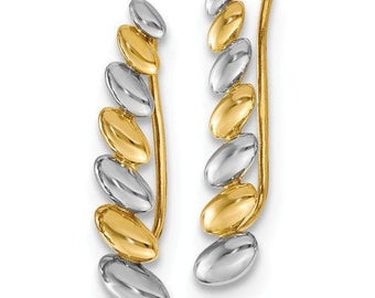 Gorgeous Custom Solid 14 Karat Yellow & White Gold w/Rhodium Polished Fancy Ear Climber Earrings.