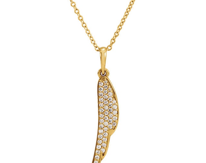 Beautiful 14 Karat White, Rose or Yellow Gold 1/5 Carat Diamond Feather Adjustable 16-18" Necklace.