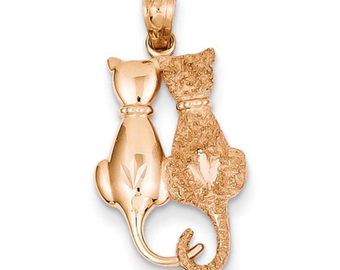 14k Rose Gold Polished and Textured Sitting Cats Pendant