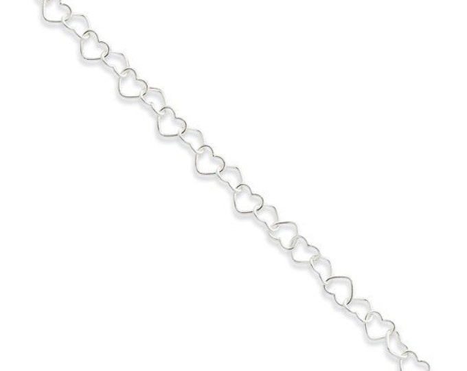 Beautiful Sterling Silver 0.6mm Fancy Heart Link Anklet.