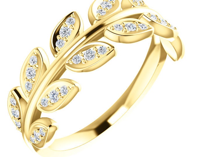 Beautiful 14 Karat White, Rose or Yellow Gold 1/4 Carat Diamond Leaf Ring