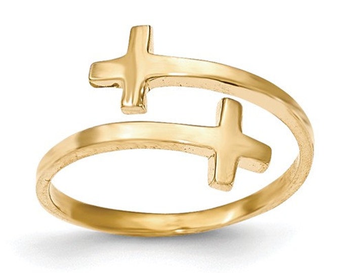 14 Karat Gold Polished Double Cross Adjustable Ring