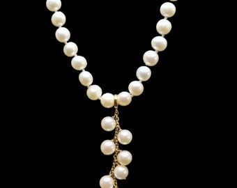 Handcrafted 14K Yellow Gold Akoya Pearl Dangle Drop Necklace Enhancer Pendant