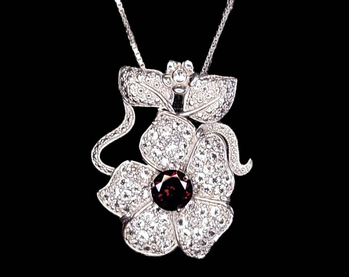 Handcrafted Rhodium-Plated 925 Sterling Silver 6.00 Carat Gemstone Flower Pendant