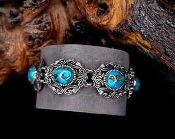 Gorgeous 925 Sterling silver Natural 12mm X 10mm Oval Bisbee Turquoise Toggle Bracelet, 7"-7.5"