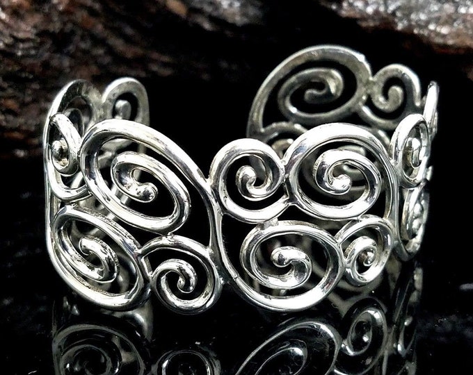 Beautiful Stunning 925 Sterling Silver 27.50mm Swirl 7"-7.5" Cuff Bracelet #V31.