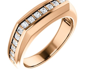Custom Handcrafted Gents 14 Karat White, Rose or Yellow Gold 0.90 Carat 2mm Asscher VS Clarity G-H Color Diamond Men's Wedding Ring