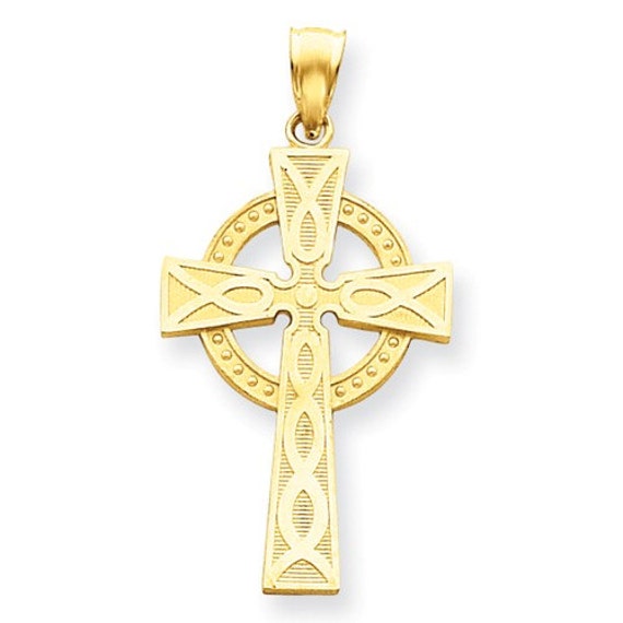 14KT White Gold Celtic Cross Pendant Figaro Chain – House of Claddagh Irish  Collections