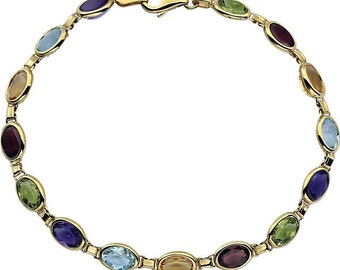 Gorgeous 14 Karat Yellow Gold Multi-Gemstone 7" Bracelet