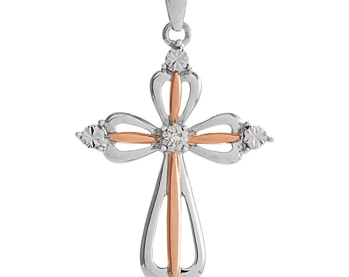 Sterling Silver 32x17mm Diamond Cross Pendant