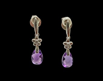 Gorgeous 14K White Gold Amethyst Briolette Dangle Stud Earrings.