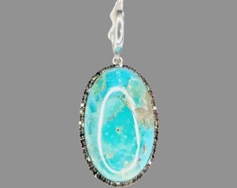Gorgeous 925 Sterling Silver Natural 20.00 Carat Oval Turquoise & Topaz Pendant.