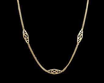 Gorgeous Solid 14K Italy Yellow Gold 4.15mm Fancy Stationary Filigree Necklace 17".