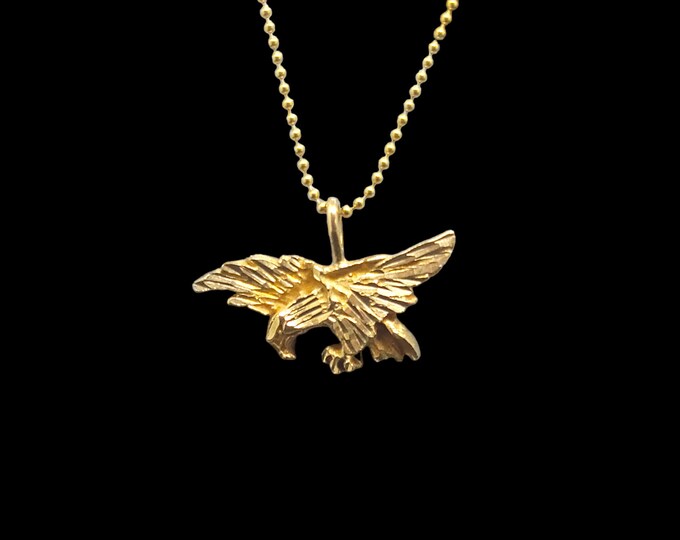 Handcrafted 14K Yellow Gold Diamond-Cut Eagle Pendant.