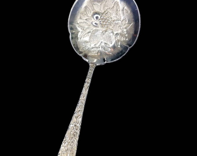 S. Kirk & Son Sterling Repousse Floral Hand Chased 5 1/8" Bon Bon Berry Bowl Spoon.