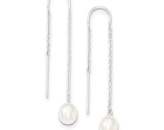 Beautiful 925 Sterling Silver White Cultured Pearl Dangle Earrings