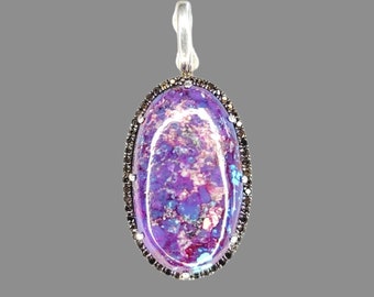 Gorgeous 925 Sterling Silver 20.00 Carat Oval Purple Mohave Turquoise & Topaz Pendant.