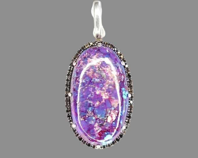 Gorgeous 925 Sterling Silver 20.00 Carat Oval Purple Mohave Turquoise & Topaz Pendant.