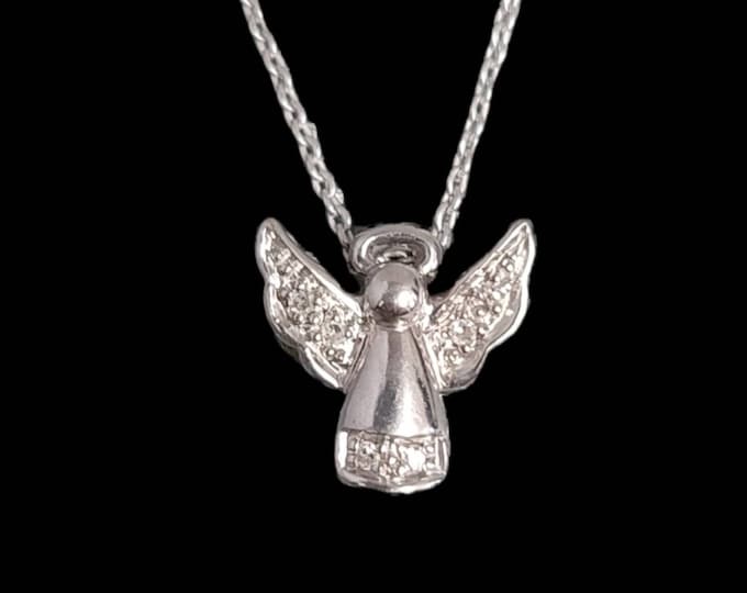 Adorable Handcrafted 10K White Gold 1/20 Carat Diamond Angel Charm Pendant.