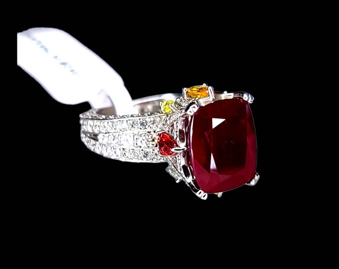 Rhodium-Plated 925 Sterling Silver 10.00 CTW Natural Indian Ruby, Citrine, Tourmaline, & Prasiolite Cocktail Ring.
