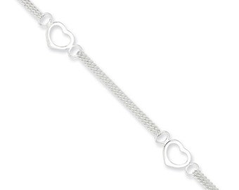 Beautiful Sterling Silver 10inch Polished Panther Link Heart Anklet.